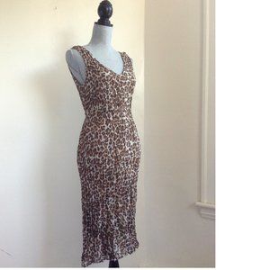 Calypso Silk Bias Leopard Print Midi Slip Dress S